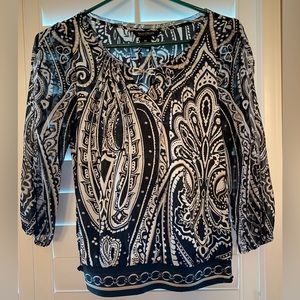 White House Black Market Women's Slit-Sleeve Blouse Black‎ Size 00